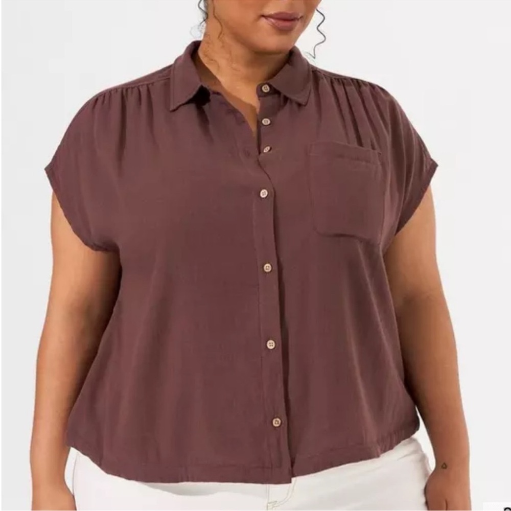 Torrid Women's 0 Double Gauze Button Up
Short Sleeve Shirt Top Brown